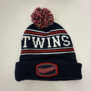 Minnesota Twins Winter Hat Navy Blue & Red Pom Pom Cuffed Hat